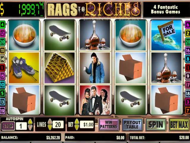 Norske spilleautomater Rags to Riches 20 Line, Cryptologic SS - Himmelspill